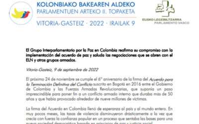 El Grupo Interparlamentario por la Paz en Colombia reafirma su compromiso